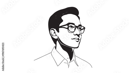 Minimalist Line Drawing of a Man Wearing Glasses and Formal Shirt.