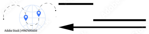 Global navigation concept. Global connections and data movement ed with arrows and location markers on a globe. Global navigation facilitating communication, logistics, and business. include