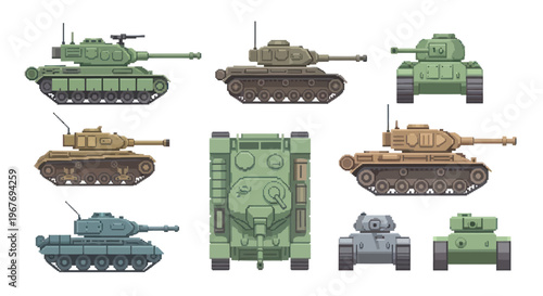 Pixel Art Military Tanks Collection, Vector Graphic Asset