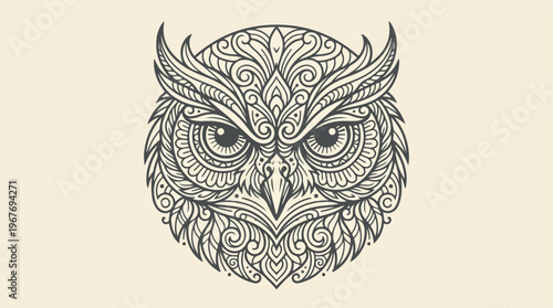 Owl Face with Intricate Patterns.
