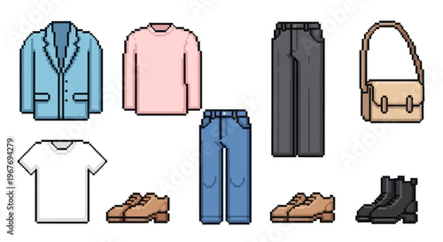 Pixel Art Fashion Clothes and Accessories Collection