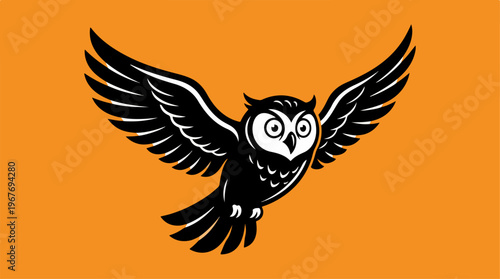 Owl flying in orange background.