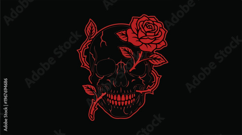 Red Skull with Rose Tattoo.