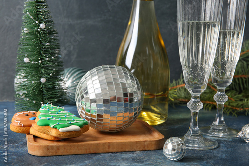 Wooden tray, disco balls, C...