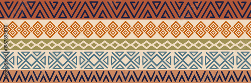 Seamless border, ethnic geometric ornament, tribal pattern African or Indian vector design