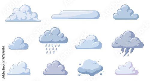 Weather Clouds and Forecast Icons Set in Cartoon Flat Vector Style