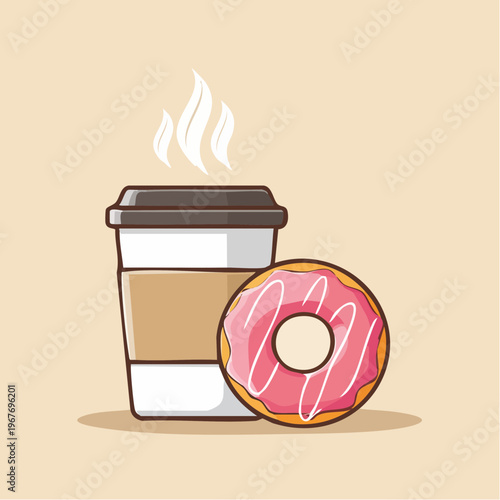 白背景コーヒー紙コップドーナツベクター素材