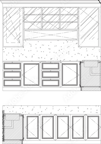 Luxury Kitchen Cabinet Drawing with Alternating Doors and Drawers Interior Design