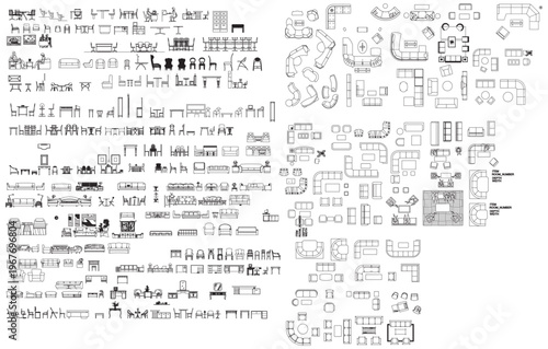 Furniture CAD Blocks Elevation and Plan Set Dining Table Sofa Meeting Table for Interior Design Drafting