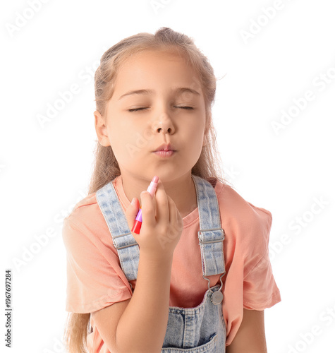 Cute little girl using lips...
