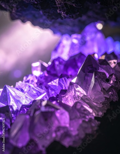Vibrant Purple Amethyst Geode Crystal Formation Close Up.