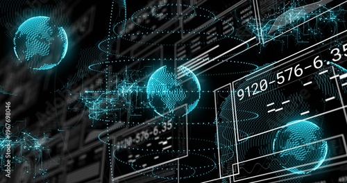 Floating holographic teal globe rotating in virtual control hub, showing 9120-576-6