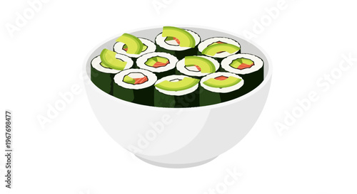 Bowl of sushi rolls with avocado and salmon
