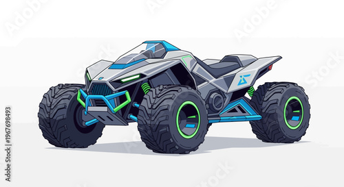 Modern racing buggy with large tires and vibrant accents