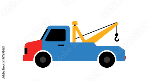 A simple flat design illustration of a colorful tow truck.