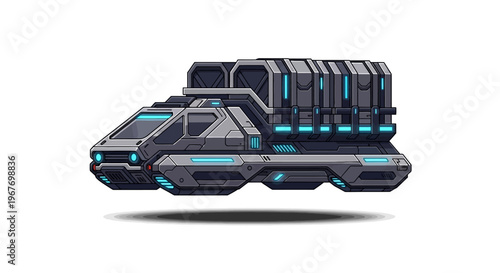Futuristic Sci-Fi Cargo Hovercraft Transport Vehicle on White Background