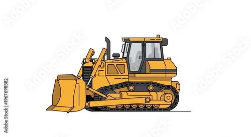 Yellow construction bulldozer isolated on white background