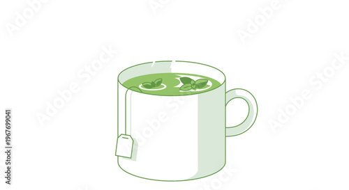 A steaming cup of mint tea with fresh mint leaves.