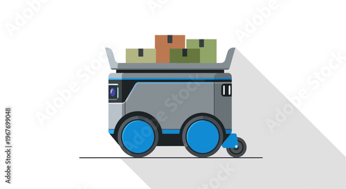 Autonomous delivery robot with boxes on a white background.