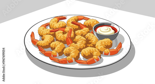 Plate of fried shrimp with dipping sauce