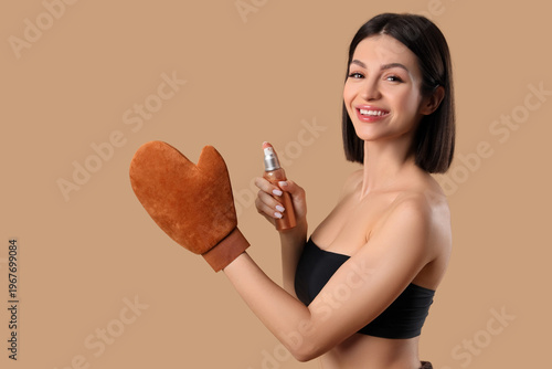Happy young woman with mass...