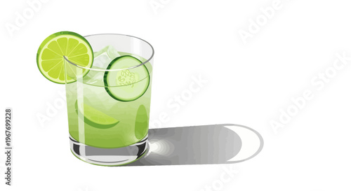 Refreshing cucumber lime cocktail with ice and garnish.