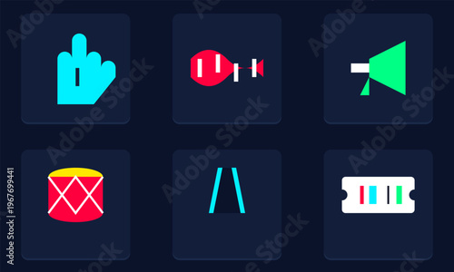 Hand-drawn vibrant set of football fan culture icons including foam finger megaphone drum and match tickets authentic illustration