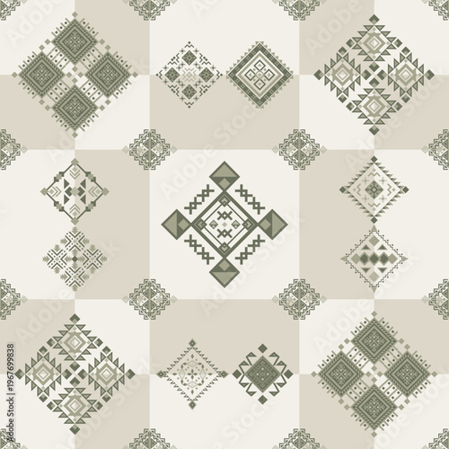 Luxury Muted Olive Minimalist Seamless Geometric Pattern Soft Oatmeal Tile Design
