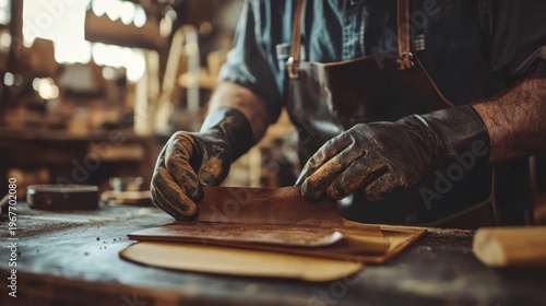 Artisan working with leather in workshop