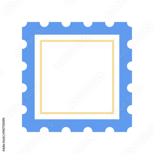 Coquette stamp frame with blue border. Cute mediterranean icon as minimalist rectangle card. Vintage background for brunch menu or invitation, ideal for bakery or cafe business and social media