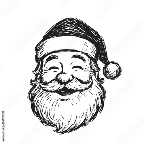 A playful hand drawn sketch vector of Santa Claus smiling and laughing, capturing happiness, warmth, and the joyful spirit of Christmas in a cute and lively illustration.