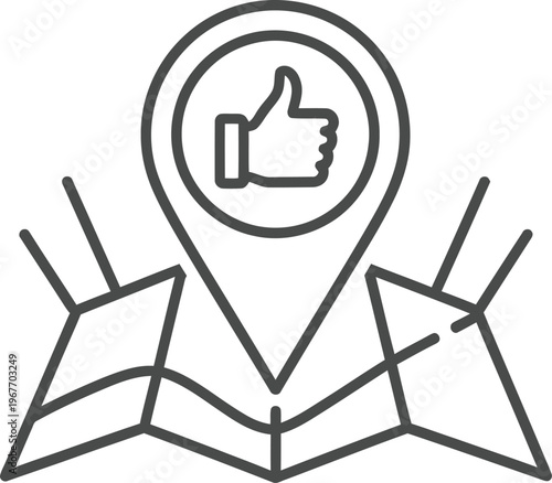 Map pin with thumbs up, location approval icon, vector navigation symbol, confirmation marker
