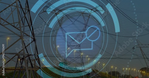 Central tower showing HUD fading in frame three, revealing envelope icon and signaling energy alert