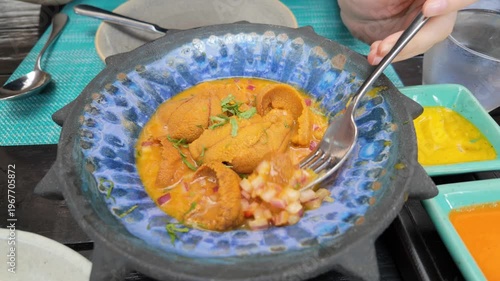 Peruvian sea urchin appetizer, fresh local seafood dish