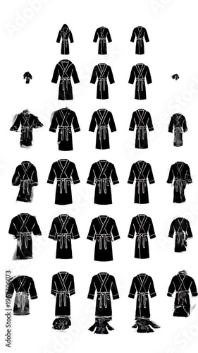 Various Black Robes and Hoodies Silhouettes on White Background Footage