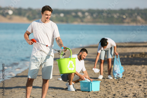 Young man throwing plastic ...