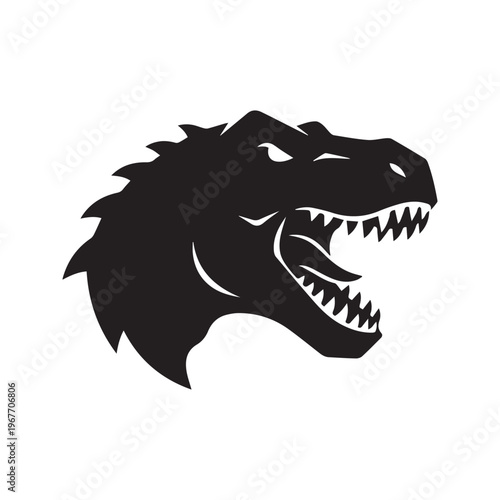 Angry roaring tyrannosaurus rex dinosaur head silhouette logo vector illustration
