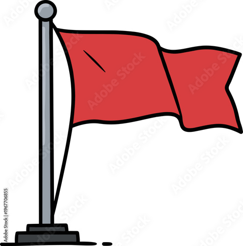 Red Flag on a Flagpole Isolated on Transparent Background