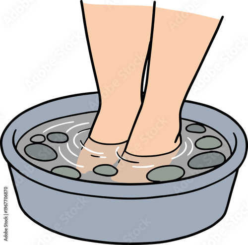 Person Soaking Feet in a Bowl of Water with Stones on a Transparent Background