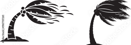 Palm Trees Bending in Strong Wind Silhouette Graphics Tropical Storm Weather Minimalist Style