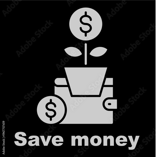 Save Money White Vector Icon On Black Background 
