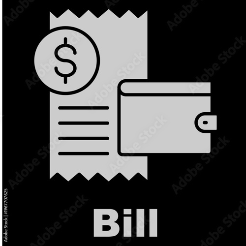 Bill White Vector Icon On Black Background 
