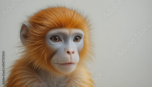 Beautiful golden snub-nosed monkey portrait with soft orange fur and calm expression. Perfect for wildlife, exotic animals, and nature themes.