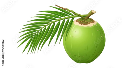 Fresh Green Coconut with Palm Leaf