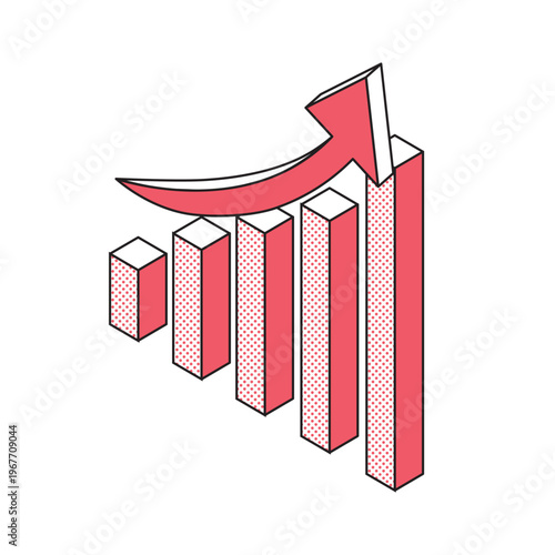 右肩上がりの棒グラフ ビジネス成長イラスト シンプル赤