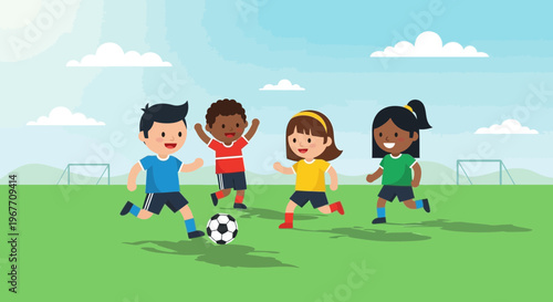 Children Playing Soccer on Green Field 1.