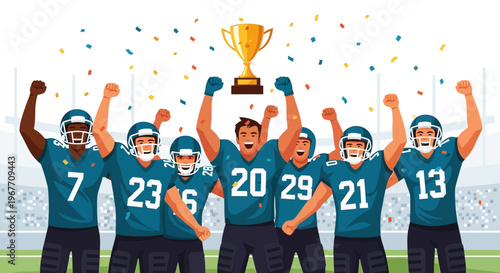 American Football Team Celebrating Victory.