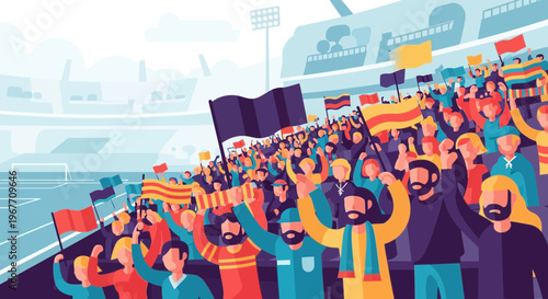 Diverse crowd protesting with flags.