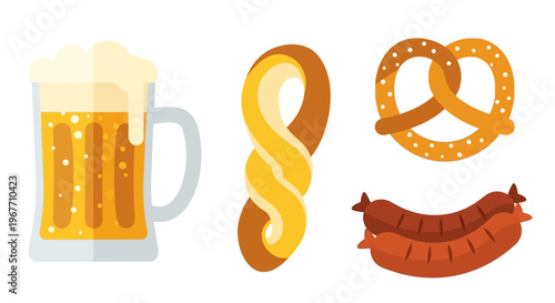 German beer and food items together. Vector Illustrations. EPS Editable