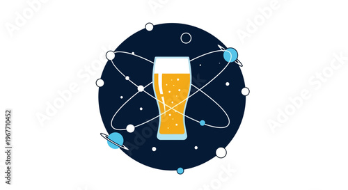 Glass of beer with atom design. Vector Illustrations. EPS Editable